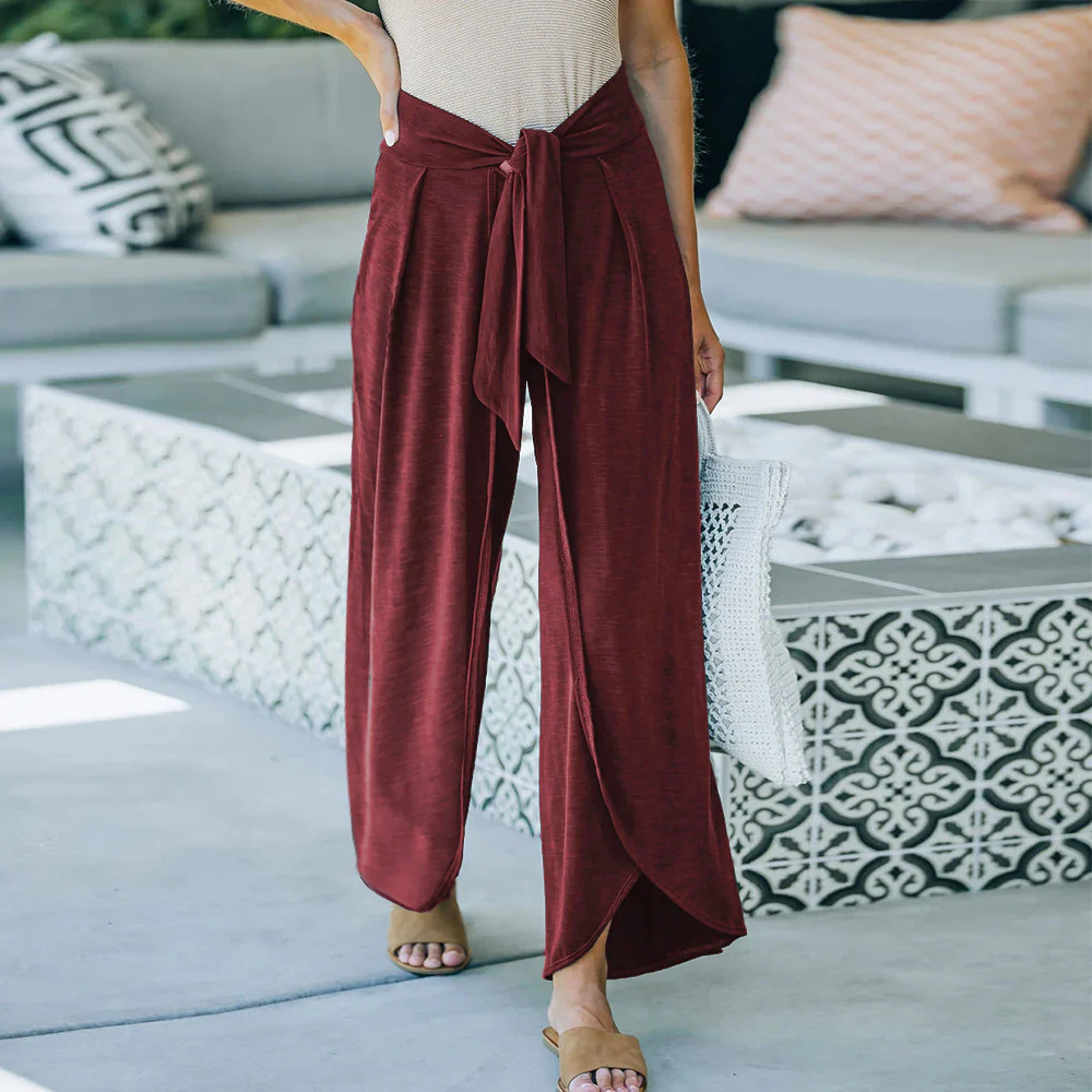 New Casual Pants Knitted Lace-Up Fashion Solid Color